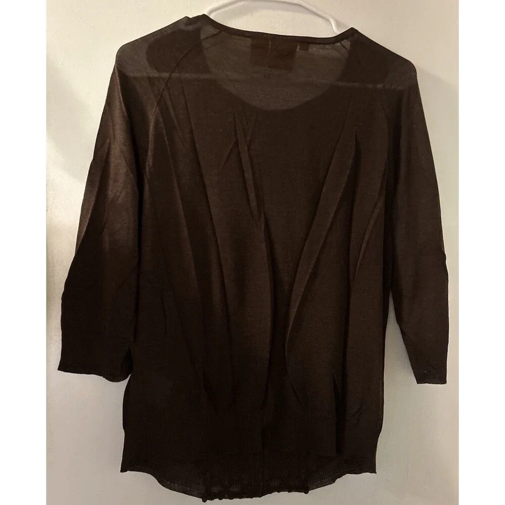 Tory Burch Cardigan Sheer Women’s Brown Silk Cashmere Blend Crochet Panel XL